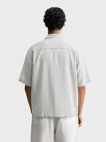 Men's Grey Oversized Fit Embroidered Resort Wear Shirt