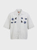Men's Grey Oversized Fit Embroidered Resort Wear Shirt