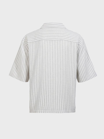 Men's Grey Oversized Fit Embroidered Resort Wear Shirt