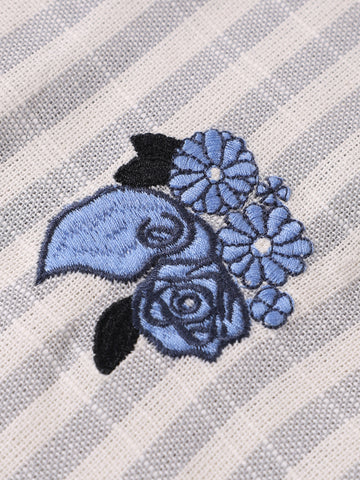 Men's Grey Oversized Fit Embroidered Resort Wear Shirt