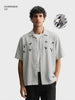 Men's Blue Oversized Fit Embroidered Resort Wear Shirt