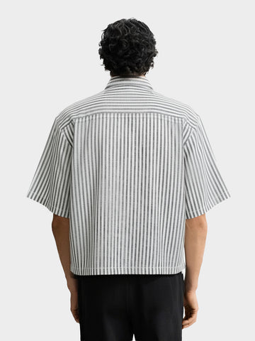 Men's Blue Oversized Fit Embroidered Resort Wear Shirt