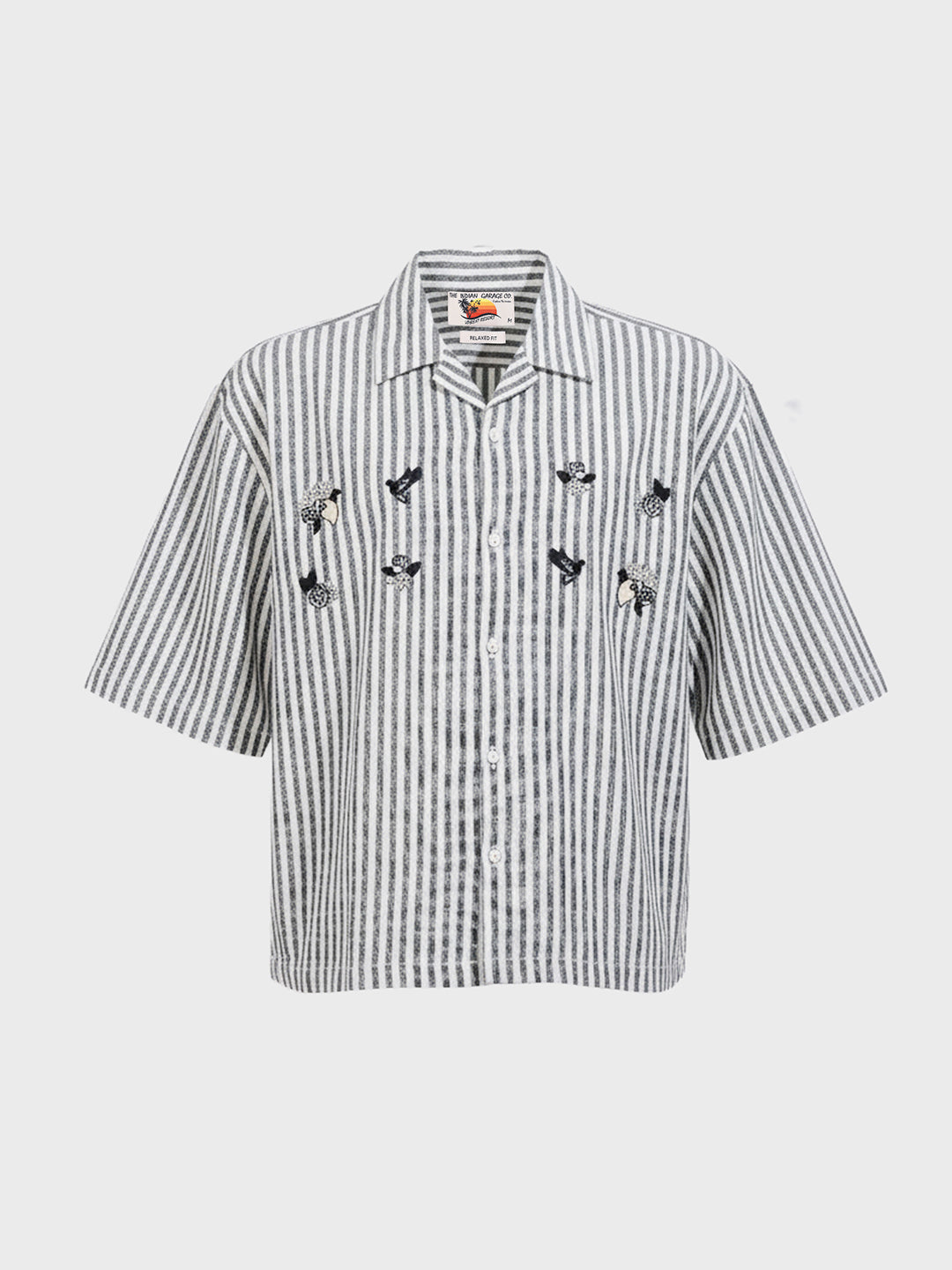 Men's Blue Oversized Fit Embroidered Resort Wear Shirt