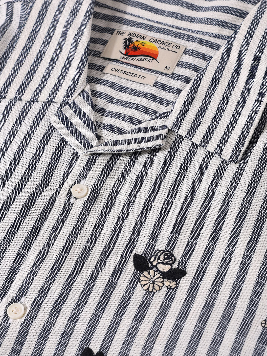 Men's Blue Oversized Fit Embroidered Resort Wear Shirt