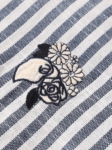 Men's Blue Oversized Fit Embroidered Resort Wear Shirt