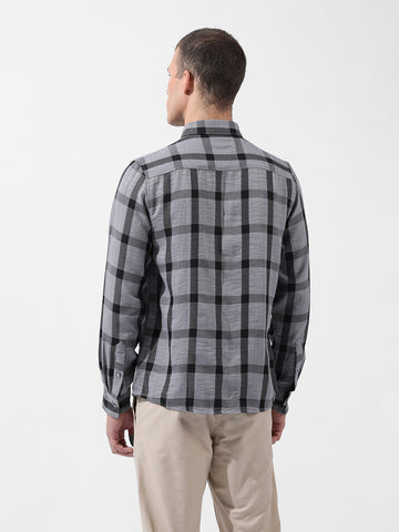 Men's Grey Regular Fit Checked Casual Shirt