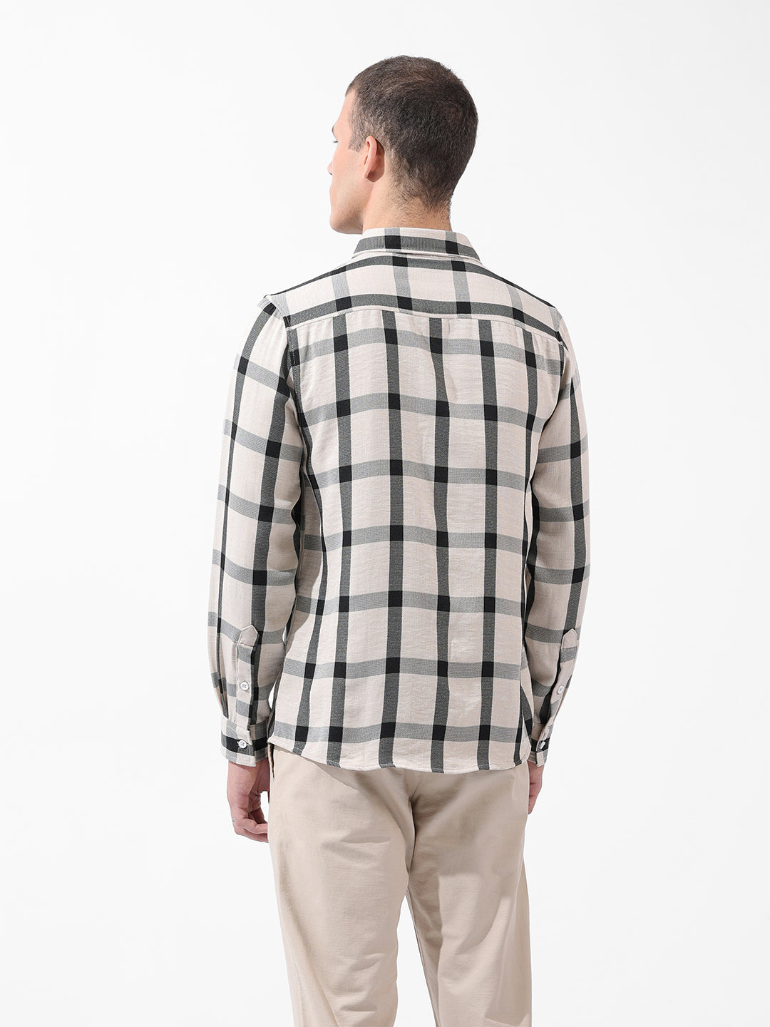 Men's Grey Regular Fit Checked Casual Shirt