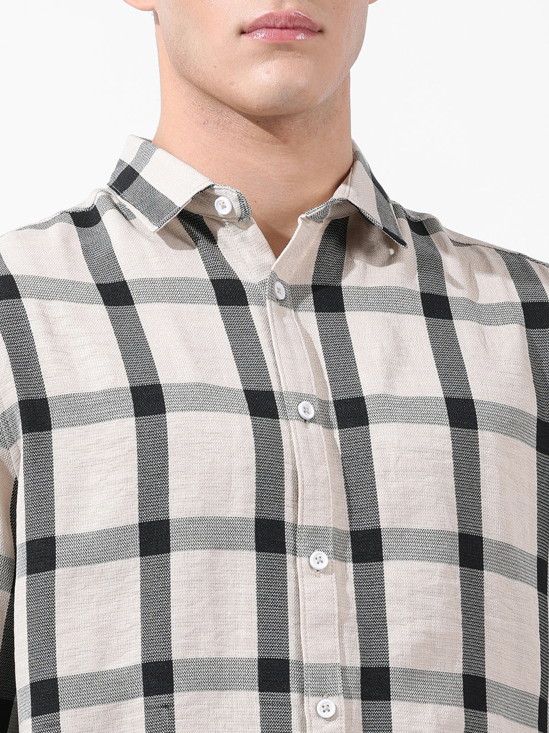 Men's Grey Regular Fit Checked Casual Shirt