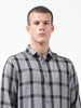 Men's Grey Regular Fit Checked Casual Shirt