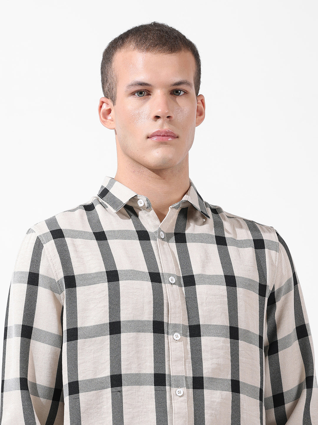 Men's Grey Regular Fit Checked Casual Shirt