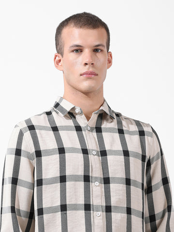 Men's Grey Regular Fit Checked Casual Shirt