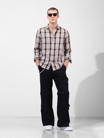 Men's Beige Regular Fit Checked Casual Shirt