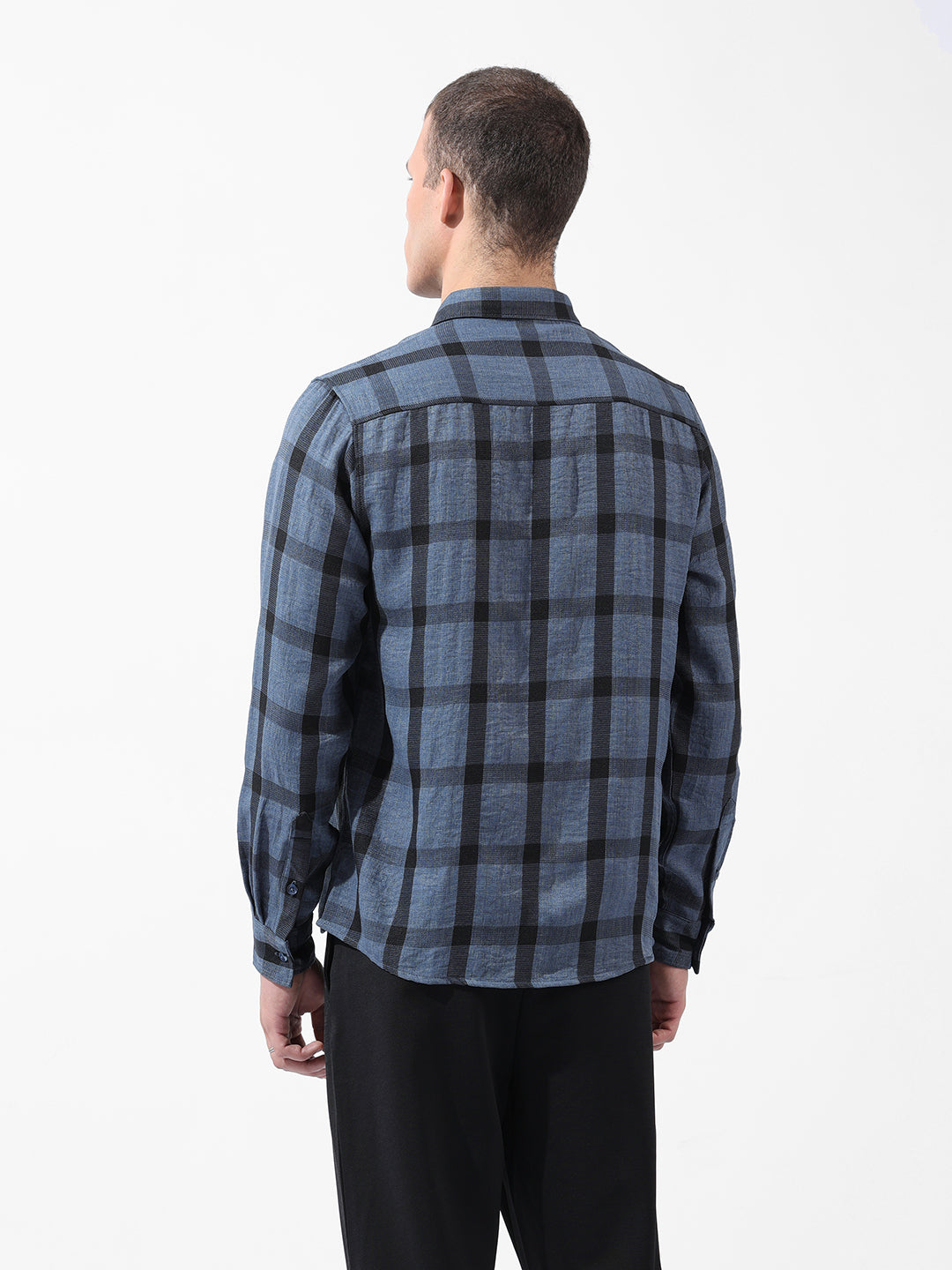 Men's Blue Regular Fit Checked Casual Shirt
