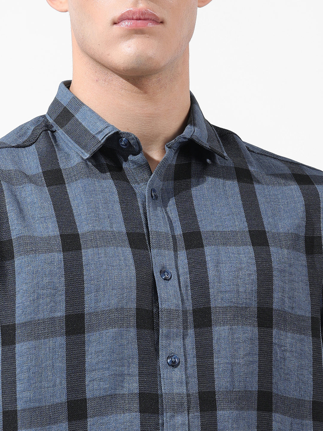 Men's Blue Regular Fit Checked Casual Shirt