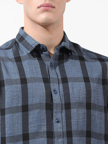 Men's Blue Regular Fit Checked Casual Shirt