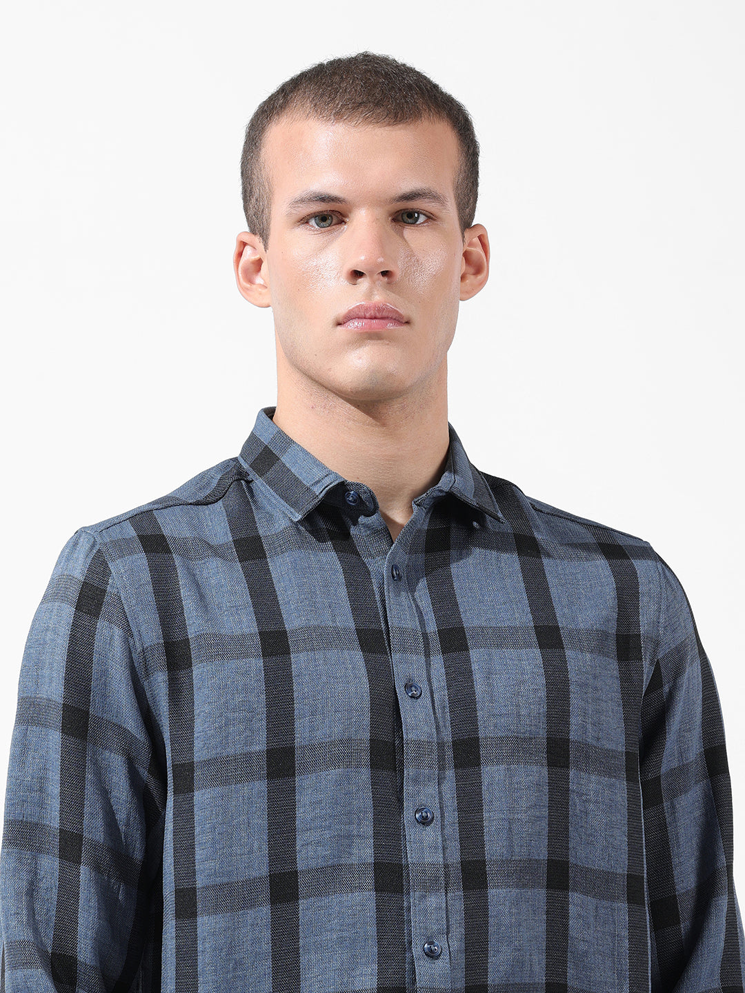Men's Blue Regular Fit Checked Casual Shirt