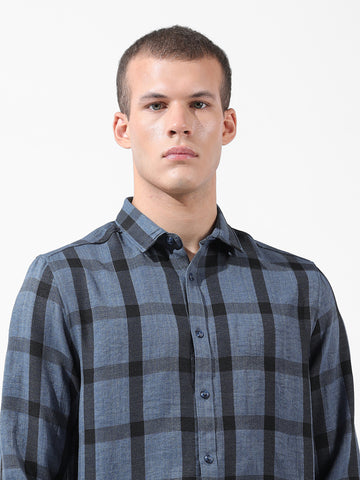 Men's Blue Regular Fit Checked Casual Shirt