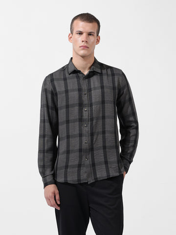 Men's Grey Regular Fit Checked Casual Shirt