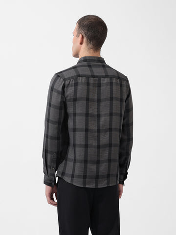 Men's Grey Regular Fit Checked Casual Shirt