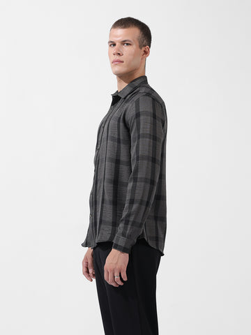 Men's Grey Regular Fit Checked Casual Shirt