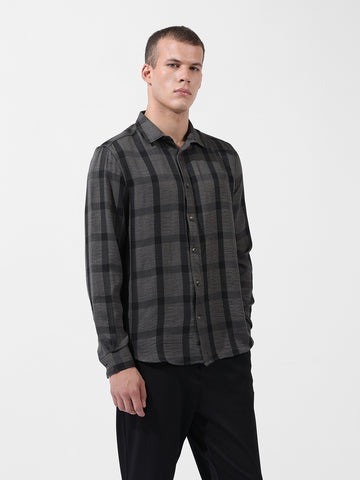 Men's Grey Regular Fit Checked Casual Shirt
