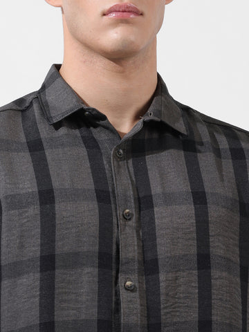 Men's Grey Regular Fit Checked Casual Shirt