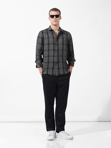 Men's Grey Regular Fit Checked Casual Shirt