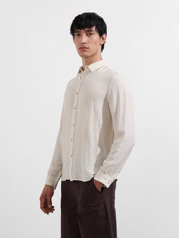 Men's Cream Regular Fit Casual Solid Shirt