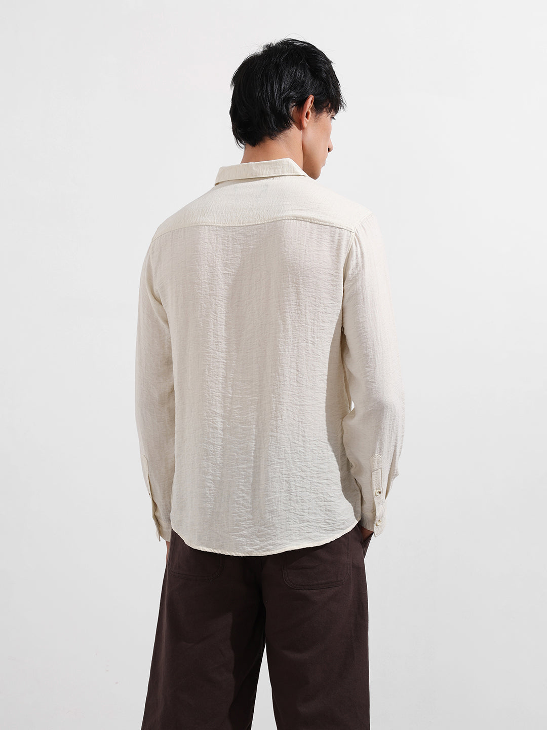 Men's Cream Regular Fit Casual Solid Shirt