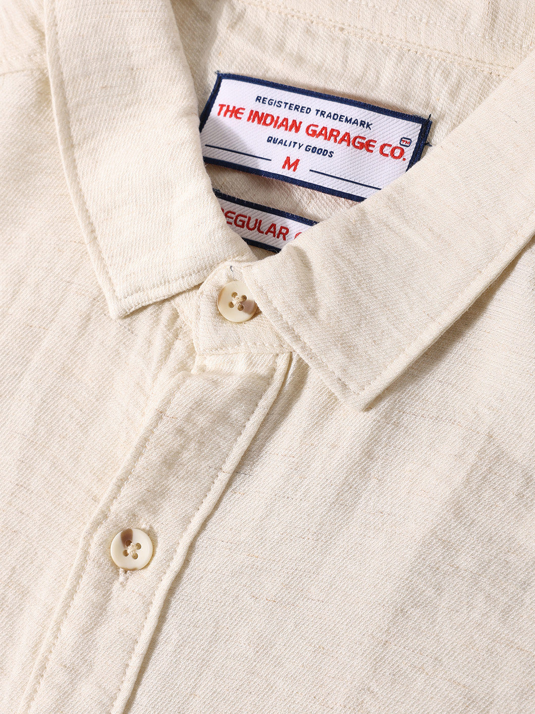 Men's Cream Regular Fit Casual Solid Shirt