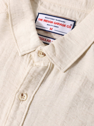 Men's Cream Regular Fit Casual Solid Shirt