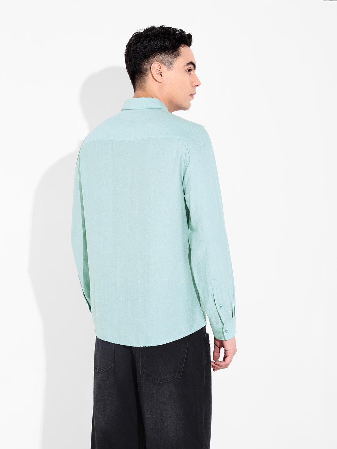Men's Green Regular Fit Casual Solid Shirt