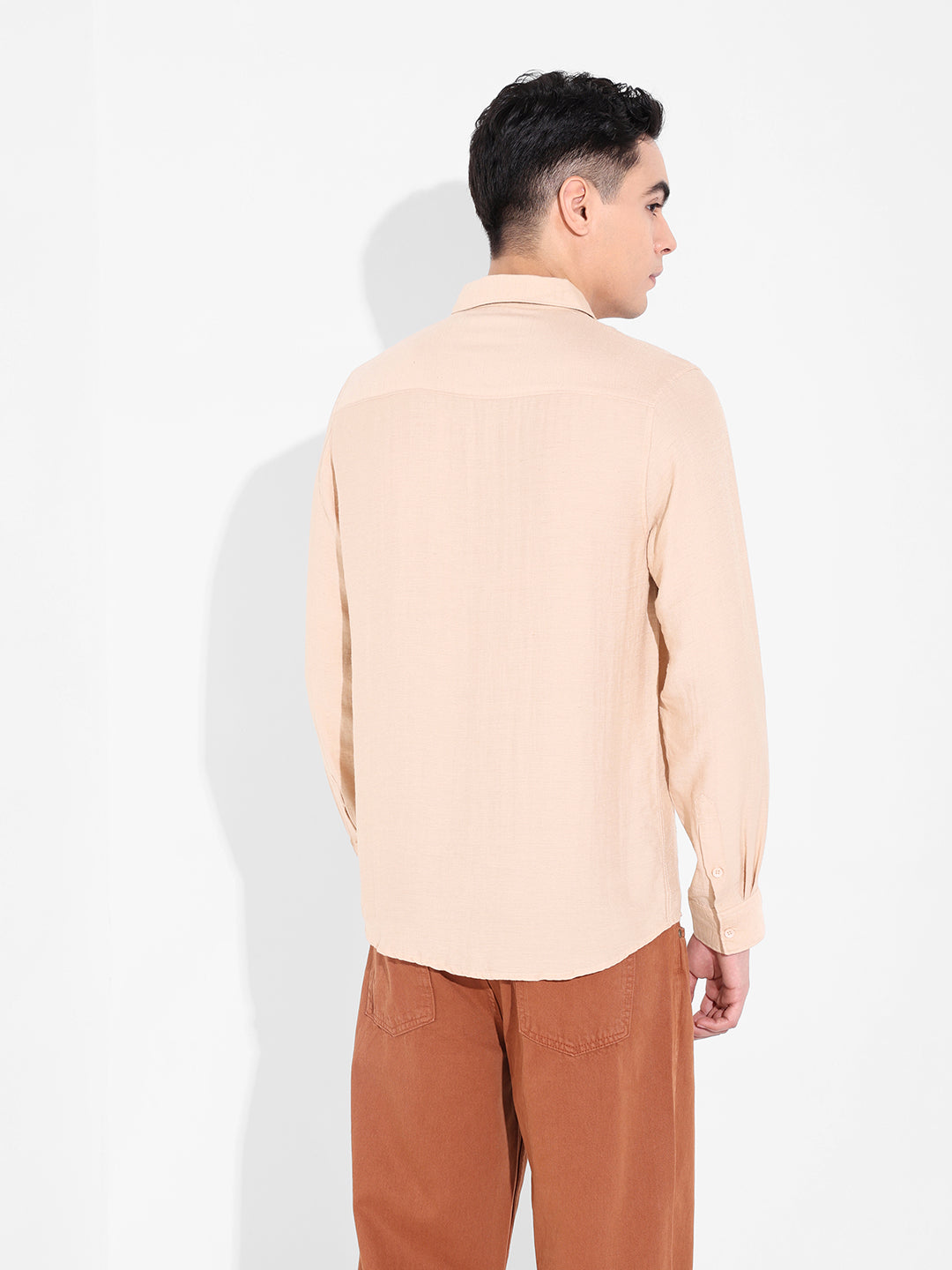 Men's Pink Regular Fit Casual Solid Shirt