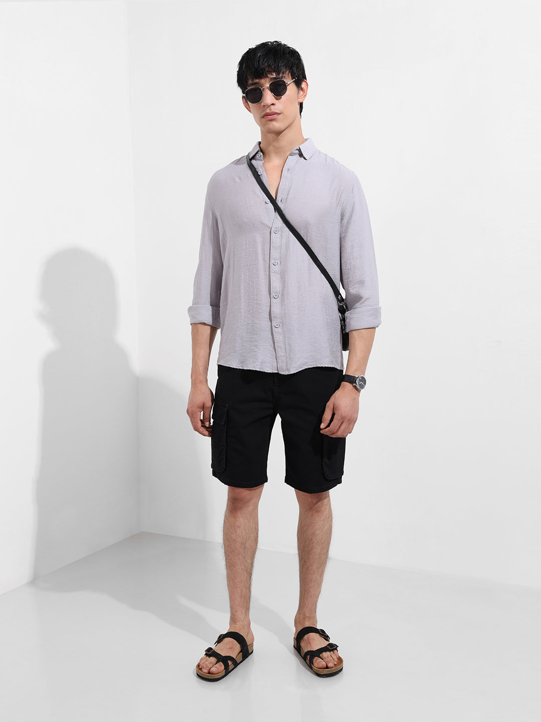 Men's Purple Regular Fit Casual Solid Shirt