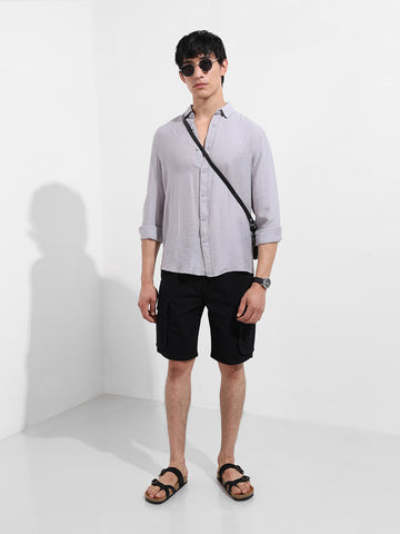 Men's Purple Regular Fit Casual Solid Shirt