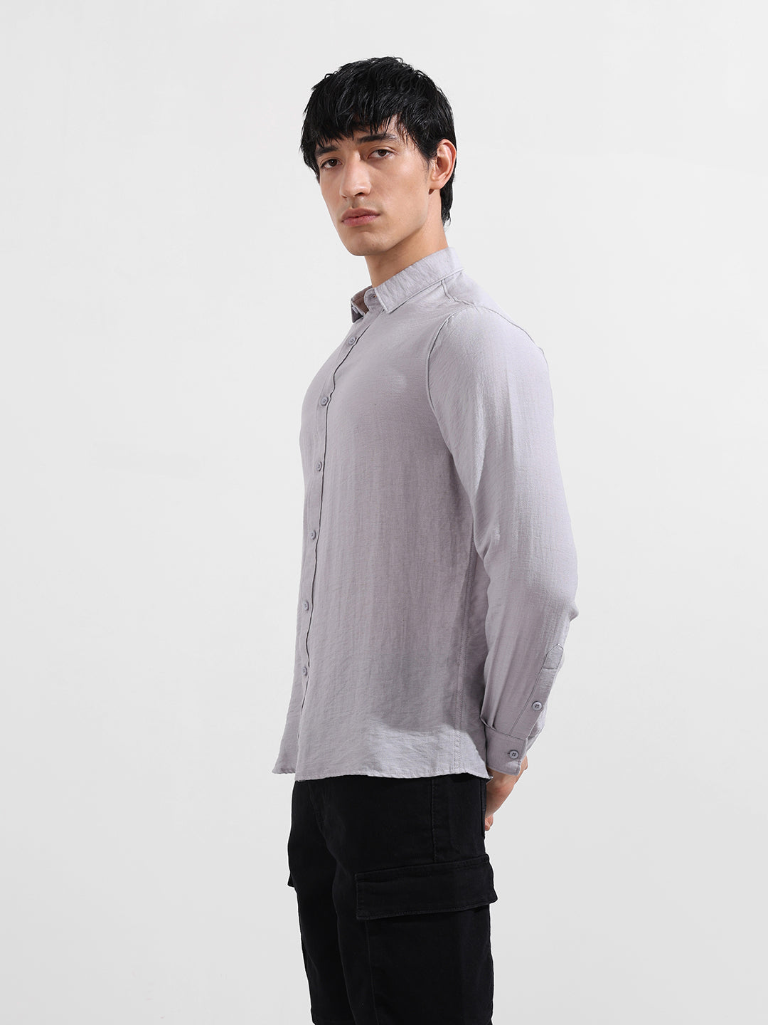 Men's Purple Regular Fit Casual Solid Shirt
