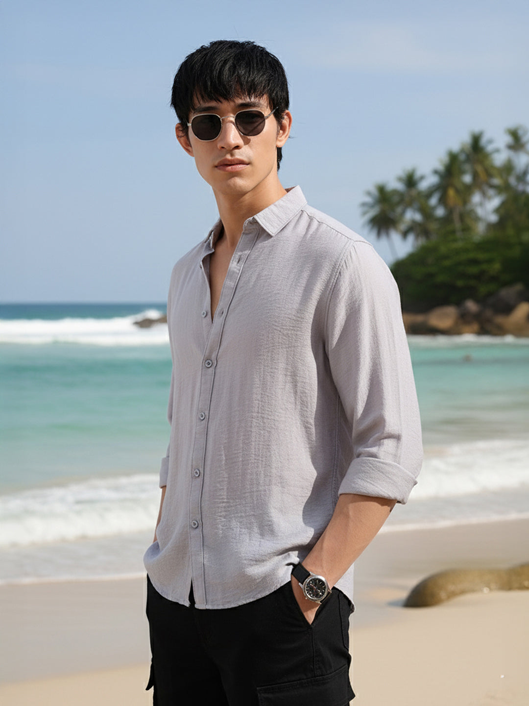 Men's Purple Regular Fit Casual Solid Shirt