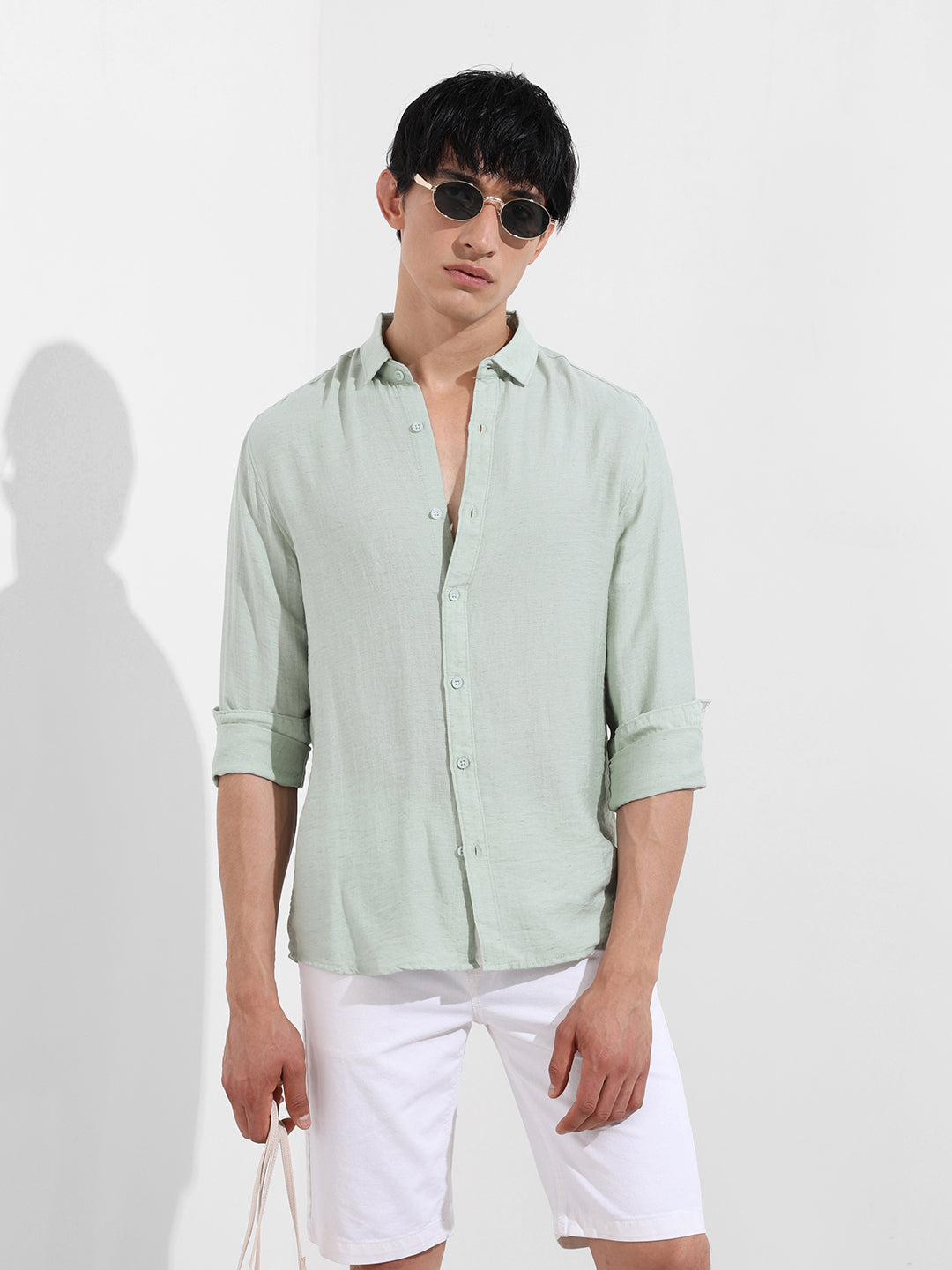 Men's Blue Regular Fit Casual Solid Shirt