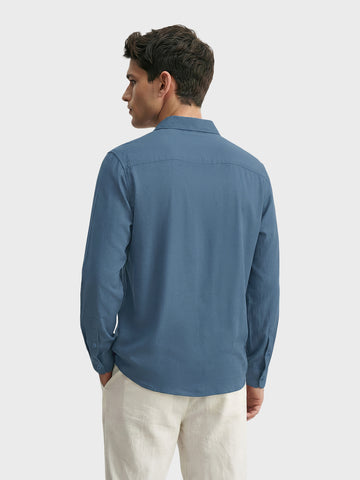 Men's Navy Blue Regular Fit Casual Solid Shirt