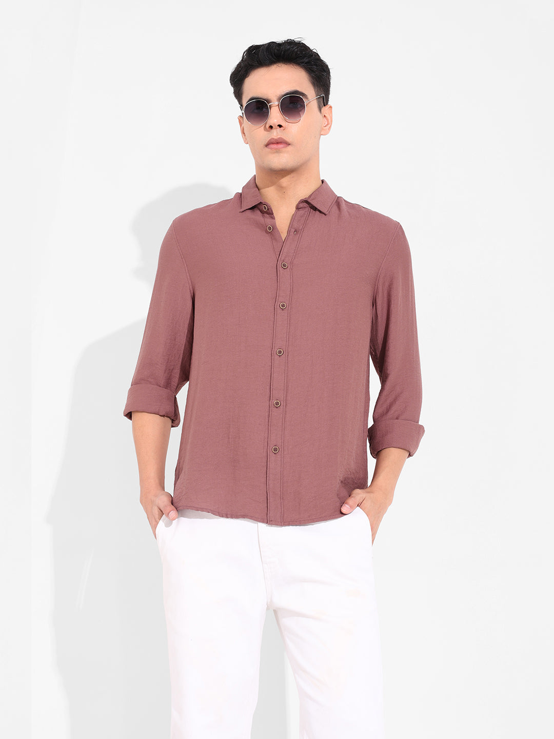 Men's Rust Regular Fit Casual Solid Shirt