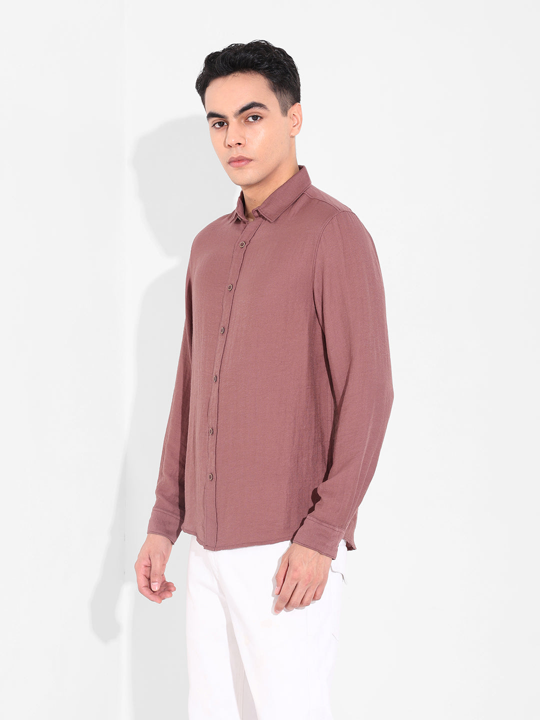 Men's Rust Regular Fit Casual Solid Shirt