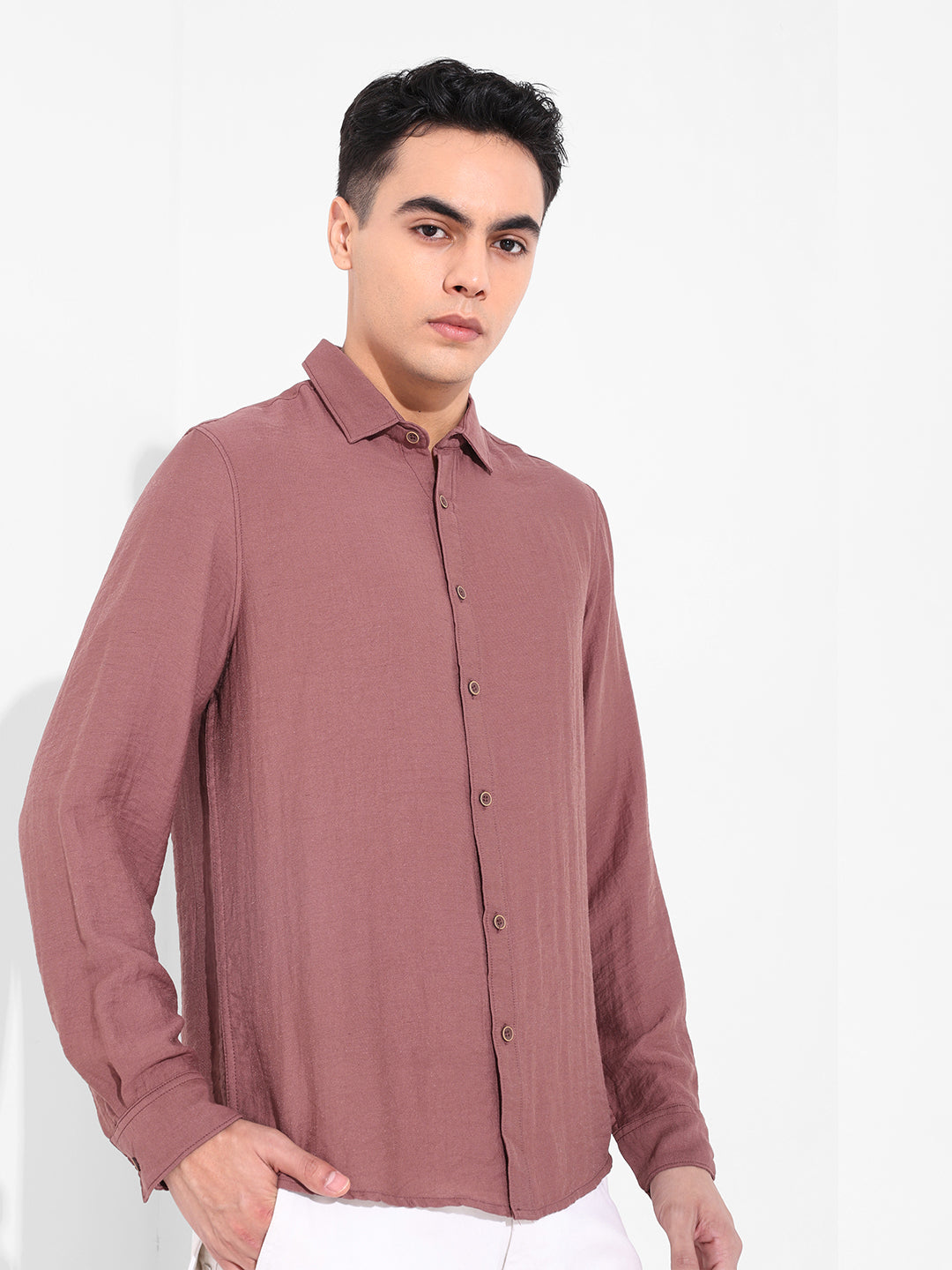 Men's Rust Regular Fit Casual Solid Shirt