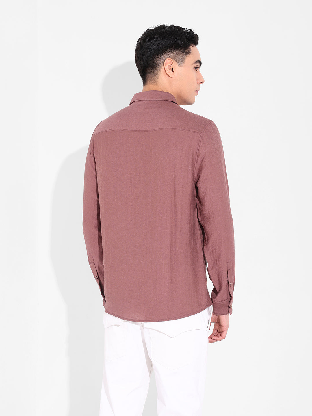 Men's Rust Regular Fit Casual Solid Shirt