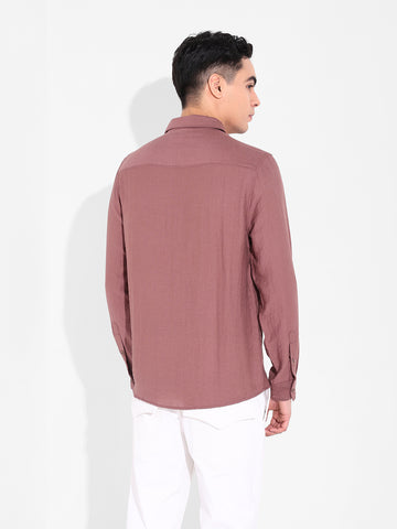 Men's Rust Regular Fit Casual Solid Shirt