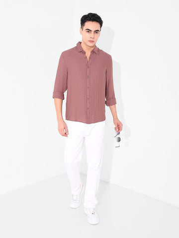 Men's Rust Regular Fit Casual Solid Shirt
