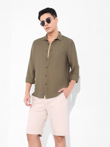 Men's Olive Regular Fit Casual Solid Shirt
