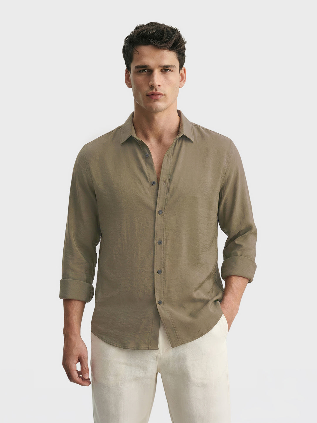 Men's Olive Regular Fit Casual Solid Shirt