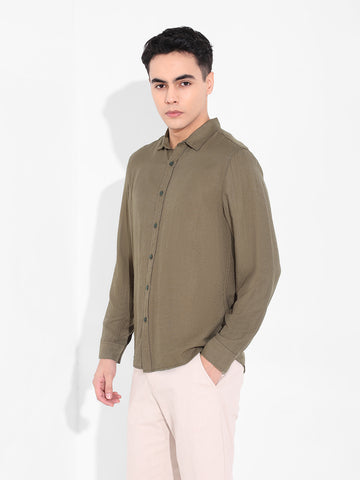 Men's Olive Regular Fit Casual Solid Shirt
