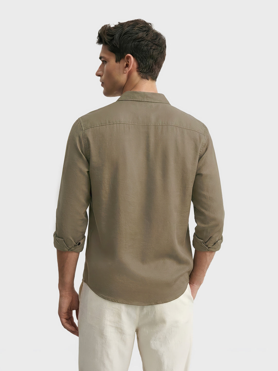 Men's Olive Regular Fit Casual Solid Shirt