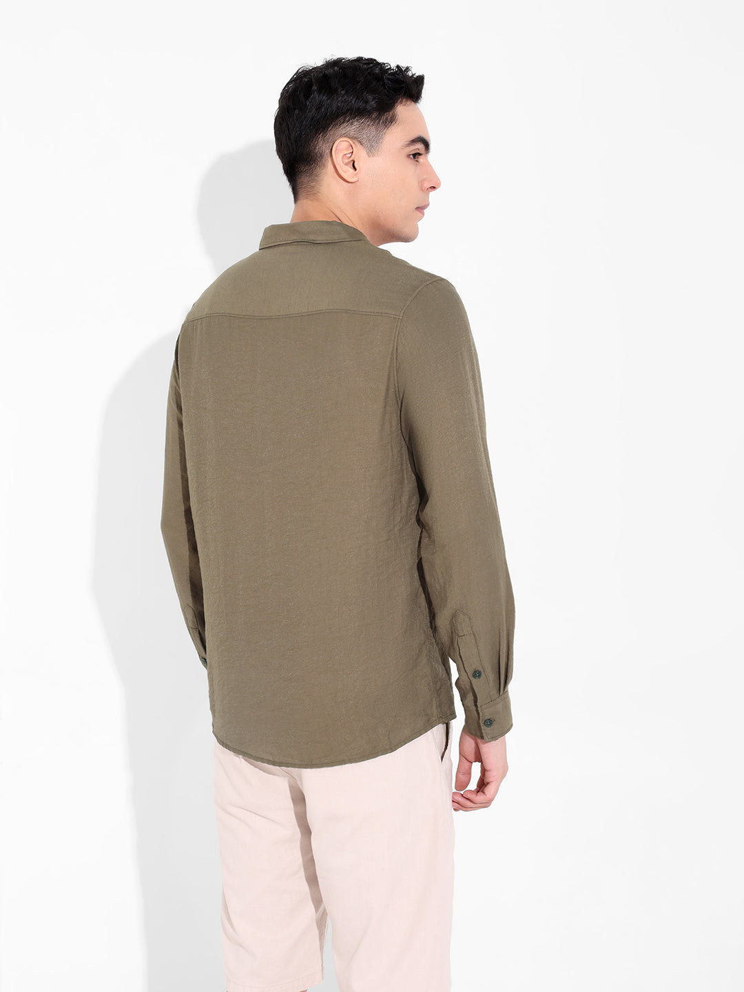 Men's Olive Regular Fit Casual Solid Shirt